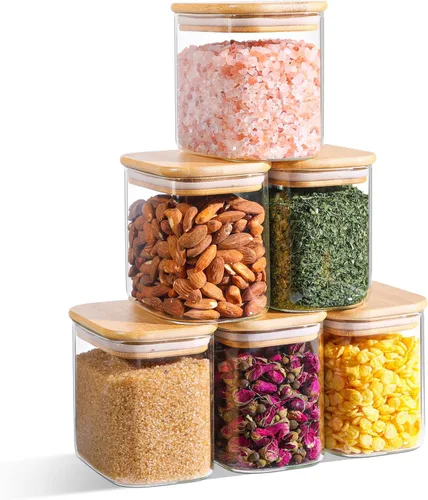 Vista 10 de ComSaf Glass Storage Containers with Lids Set of 6,Glass Pantry Storage Containers with Airtight Lid & lables for Dry Food, Snacks, Nuts, Stackable