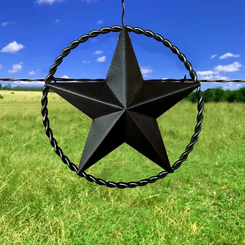 Vista 4 de Estrella de granero de estrella de metal de bronce oscuro, arte rústico de pared occidental, cuerda trenzada de 9 pulgadas