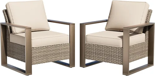 Vista 33 de Sofá de Mimbre Metálico para Patio de 75", Sofá Sillón de Ratán para Exteriores de 3 Asientos para Todo Tipo de Clima con Cojines Premium