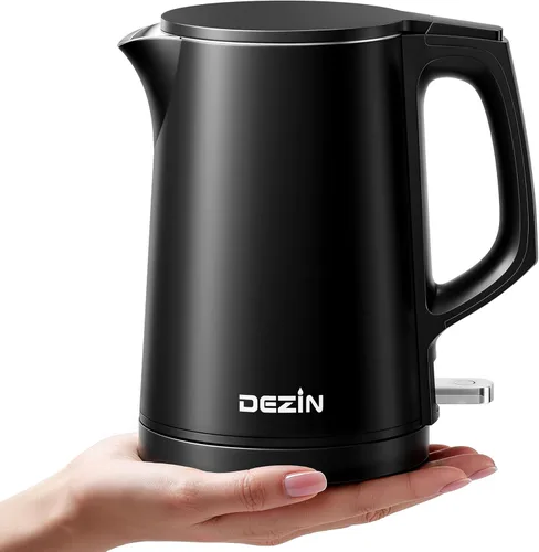 Dezin Hervidor eléctrico de 0.8 L, pequeña tetera eléctrica con construcción de doble pared, tetera eléctrica de acero inoxidable 304 para viajes de