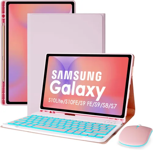 Vista 9 de LAMA Funda con teclado retroiluminado para Samsung Galaxy Tab S10 Lite/S10 FE/S9 FE 10.9 pulgadas, funda de teclado inalámbrico desmontable