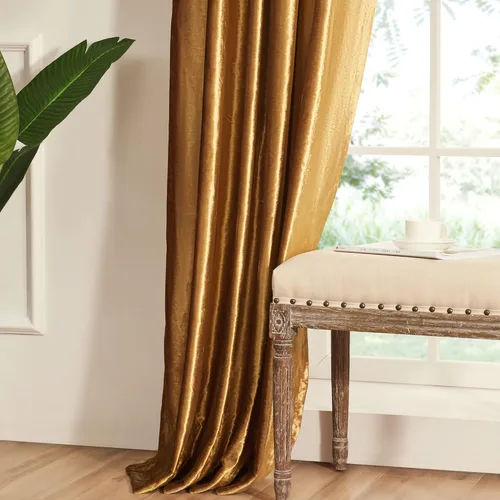 Vista 7 de Cortinas doradas de 108 pulgadas para sala de estar, cortinas opacas de terciopelo con bolsillo para barra, cortinas para ventana, tratamiento