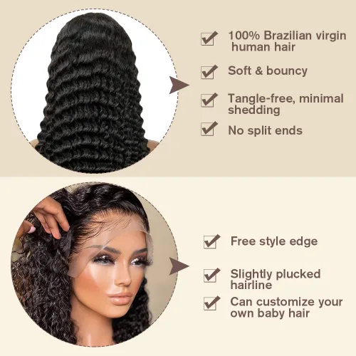 Vista 2 de MENTOR Pelucas de encaje frontal de cabello humano prearrancado 13x4 HD con encaje frontal para mujeres negras, cabello humano 150% de densidad