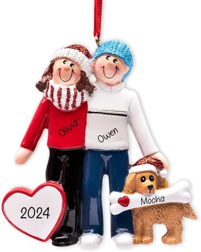 Adorno de Navidad personalizado para pareja con perro 2025 | Familia de 2 con decoración de árbol de Navidad para cachorros, nuestra primera Navidad