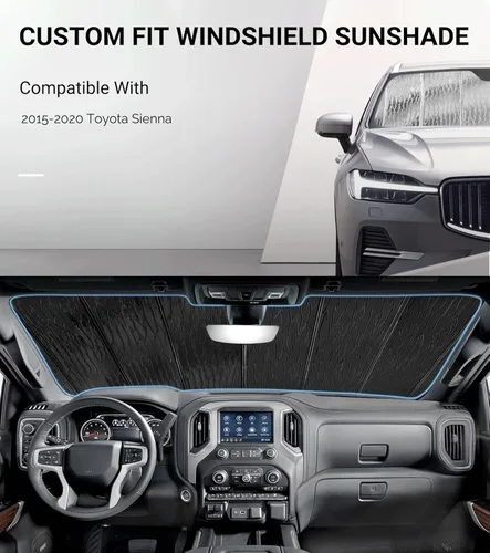 Vista 2 de Pigenius Parasol de parabrisas para Toyota Sienna 2015-2020, reversible plateado/negro