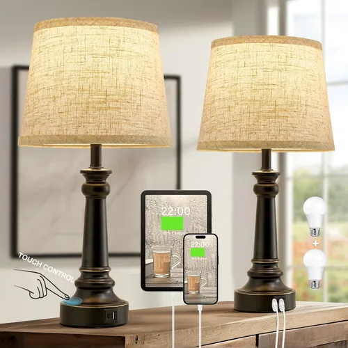 Vista 13 de Lámpara para dormitorio, juego de 2 lámparas de mesita de noche pequeñas de 19 pulgadas con Swithch giratorio, lámparas modernas para mesitas
