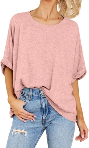 Vista 2 de Camiseta de gran tamaño para mujer, de verano, casual, de manga corta, holgada