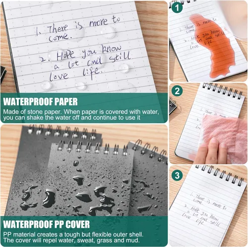 Vista 3 de Qilery 12 unidades de papel cuadriculado impermeable de 3 x 5 pulgadas, bloc de notas de bolsillo para todo tipo de clima, bloc de notas de policía