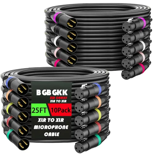 Vista 25 de Cables XLR 3 pies 4 unidades, Cable de Micrófono XLR Profesional Macho a Hembra, Cables de Altavoz XLR de 3 Pines Chapados en Oro, Cable