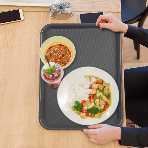 Vista 5 de Bandejas de plástico más grandes para servir restaurantes de comida rápida, color gris oscuro, 6 paquetes
