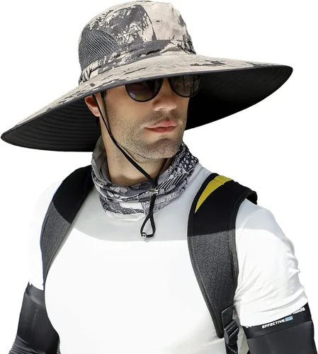 Vista 7 de Leotruny Sombreros de ala ancha para hombre UPF50+ sombrero impermeable transpirable para pesca, senderismo, camping