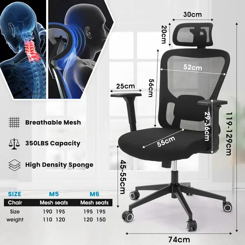 Vista 3 de Silla ergonómica de oficina de escritorio, silla de computadora de respaldo alto con reposabrazos giratorios 3D ajustables para mayor comodidad