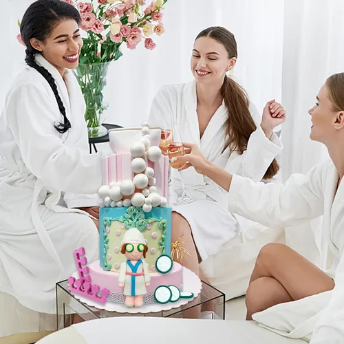 Vista 3 de Bolas de decoración de pasteles de spa, decoración para tartas, suministros de fiesta temática de spa, para maquillaje, fiesta de cumpleaños