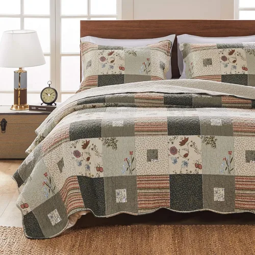 Greenland Home Sedona - Juego de edredón 100% algodón, tamaño individual (2 piezas), color gris