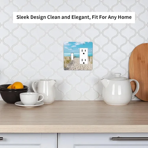 Vista 7 de Blue Ocean White Sand Beach 2 Gang Combination Toggle Rocker - Placa de pared para interruptor de luz doble, cubierta de salida decorativa eléctrica