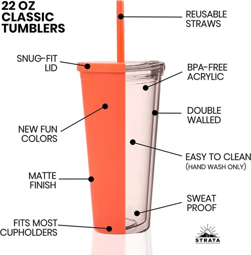 Vista 6 de Vasos con tapas de 22 oz de acrílico de color para llevar de viaje, tazas de viaje con tapas y pajitas