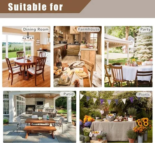 Vista 7 de Fitable Mantel de lino sintético beige de 60 x 84 pulgadas, paquete de 2 manteles neutros para mesas rectangulares, fundas de mesa de arpillera