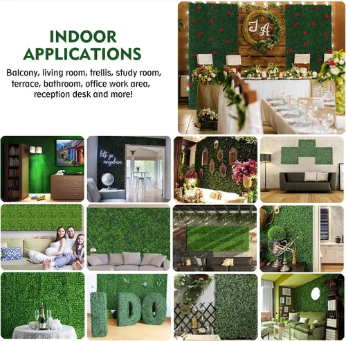 Vista 6 de 16 paneles artificiales de boj de 20 x 20 pulgadas, plantas de seto topiario con protección UV, tapetes de pared de césped sintético