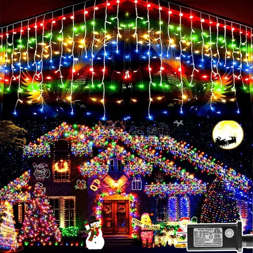 Vista 15 de Luces de Navidad para decoración al aire libre, 1216 LED, 99 pies, 8 modos, cortina de luces con 228 gotas, tira de luces LED de alambre