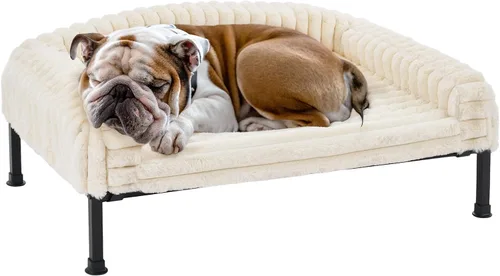 Vista 7 de Veehoo Cama elevada para perro con cojín de respaldo, cama de felpa para perros pequeños, gatos, cuna elevada lavable para mascotas con pies