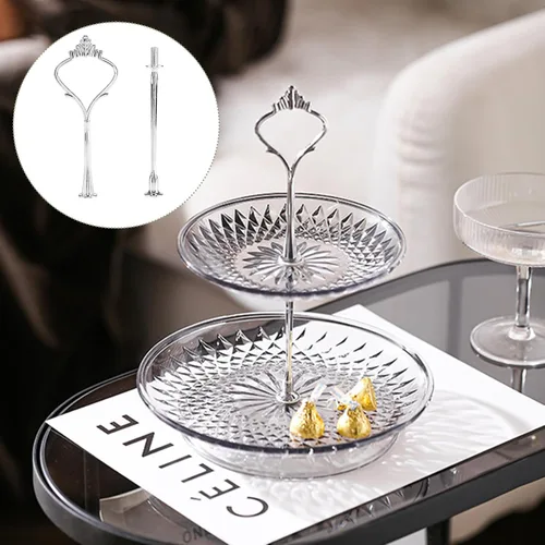 Vista 3 de Alvinlite Soporte plateado para cupcakes, bandeja pequeña de 2 niveles, soporte para pasteles, soporte para cupcakes, soporte de postre, decoración