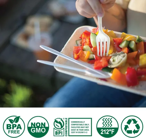 Vista 6 de 100% Compostable Sin Plástico Cuchillos, Tenedores, Cucharas, Utensilios, Los Cubiertos Pesados de Servicio Pesado son Productos Ecológicos