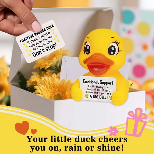 Vista 2 de Pato de goma de apoyo emocional positivo, regalo de cumpleaños edificante, bonita decoración de escritorio motivacional con tarjetas de aliento