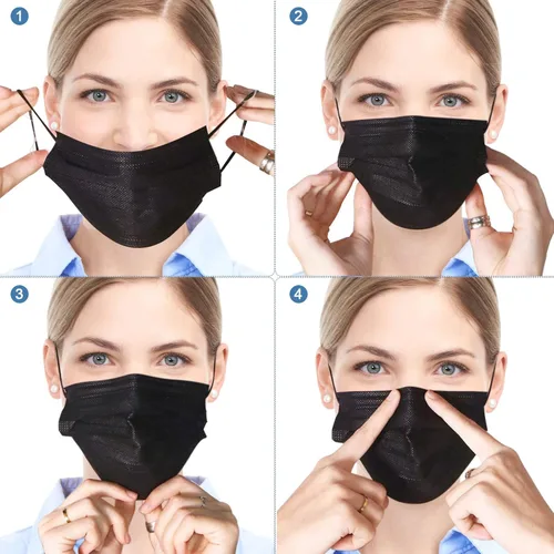 Vista 6 de Máscaras desechables 100 unidades, con lazo elástico, comodidad transpirable, máscaras de 3 capas, impermeables, clip ajustable, tela agradable a