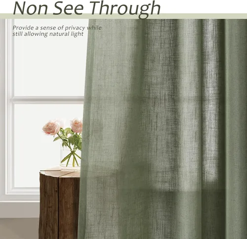 Vista 202 de Aersas Aqua Green Linen Curtains 84 Inches Long 2 Panels Set Back Tab Rod Pocket Living Room Curtain Farmhouse Rustic Light Filtering Hook Drapes