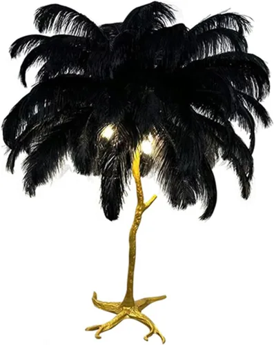 Lámpara de plumas de avestruz, lámpara de plumas de resina con plumas de avestruz naturales (contiene fuentes de luz) tiene interruptor de pie