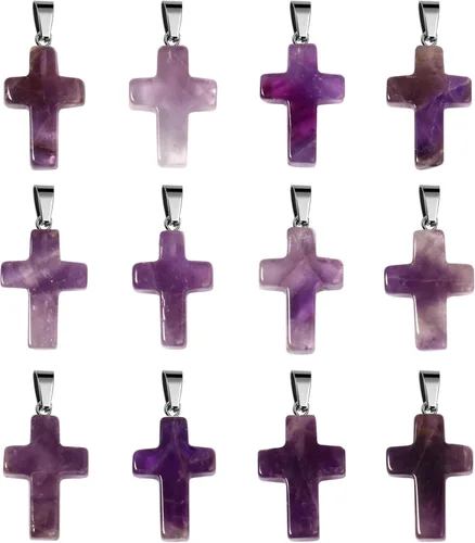 Cadikez 12 piezas colgantes de cruz de piedra natural, cristales curativos de cuarzo chakra reiki colgantes de piedras preciosas dijes a granel para
