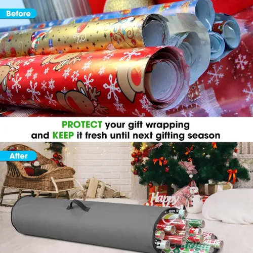 Vista 5 de Primode Bolsa de almacenamiento de papel de regalo, organizador de papel de regalo debajo de la cama para almacenar múltiples rollos de papel
