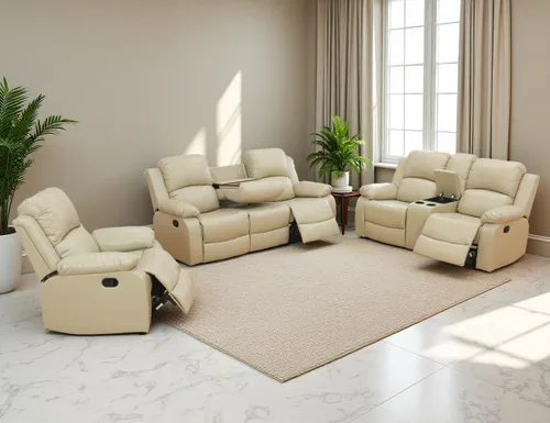 Vista 12 de Juego de sofá reclinable manual de cuero, juego de sofá reclinable negro, juego de muebles de sala de estar, sofá biplaza reclinable