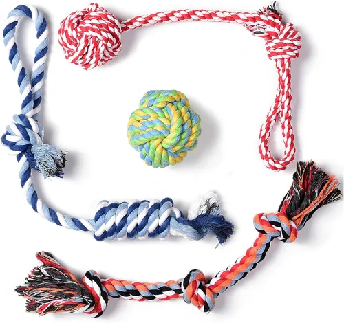 Fida Juguetes de cuerda para perros, paquete de 4 unidades, resistentes cuerdas de algodón para masticar para interiores y exteriores, juego de