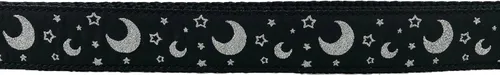 Vista 3 de Collar de perro de lunas plateadas con estrellas (hecho con hilo plateado brillante) (se adapta a un perro de tamaño mediano a grande)