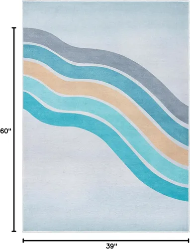 Vista 3 de Well Woven Kids Rugs - Alfombra curvada arcoíris de 3 pies 3 pulgadas x 5 pies, color azul multicolor