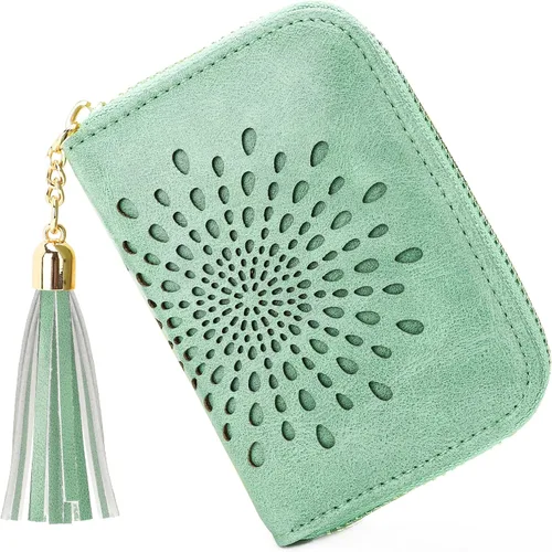Vista 28 de APHISON RFID - Porta tarjeta de crédito con llavero, cartera pequeña con cremallera para mujer, Moderno