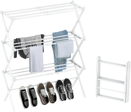 STARLATTA Tendedero plegable para ropa de 3 niveles, para uso en interiores y exteriores, resistente al agua, color blanco, 28 pulgadas de largo x