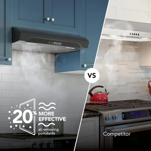 Vista 2 de Campana extractora de 30 pulgadas de 350 MAX CFM con ventilador de 1.5 sones, negra, de acero inoxidable