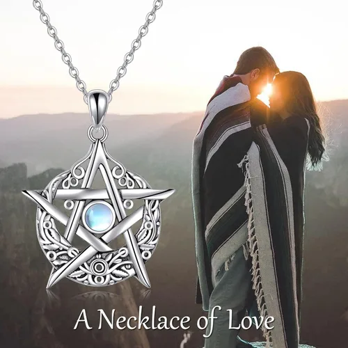 Vista 6 de ONEFINITY Collar de piedra lunar cruz de plata esterlinadrgaonhongoluna crecientepentagramatalismán collar con colgante de nudo celta regalos