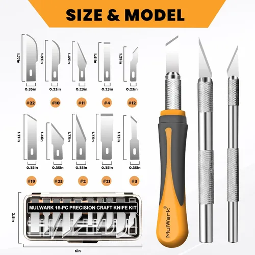 Vista 3 de MulWark Exacto Juego de cuchillos Kit de cuchillos para manualidades Kit de 16 piezas de precisión para manualidades con cuchillos afilados