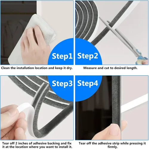 Vista 7 de Burlete autoadhesivo gris de 33 pies para puertas y ventanas, 0.4 pulgadas de ancho x 0.2 pulgadas de grosor