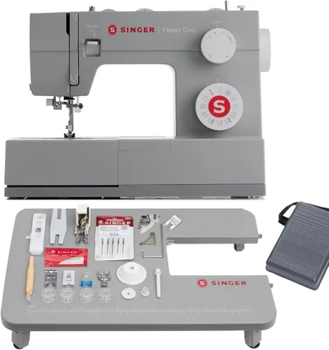 Vista 6 de SINGER Máquina de coser resistente 4452 de alta velocidad con kit de accesorios Motor fuerte con potencia de perforación mejorada, 110