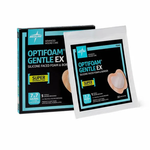 Vista 5 de Medline Optifoam Gentle EX - Apósito adhesivo de espuma con bordes, 7 x 7 pulgadas, sacro (5 unidades)
