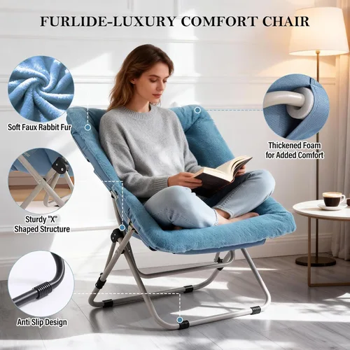 Vista 30 de Silla platillo, cómodas sillas de dormitorio, silla plegable de piel sintética de gran tamaño, silla plegable con marco de metal para sala de estar