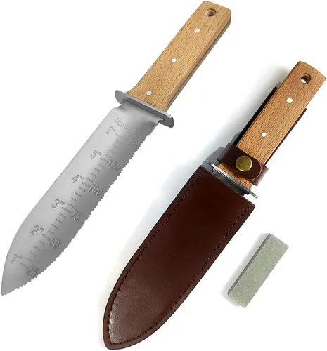 Minamino Cuchillo de jardín Hori Hori, ideal para jardinería, deshierbar, excavar, cortar, plantar, paisajismo