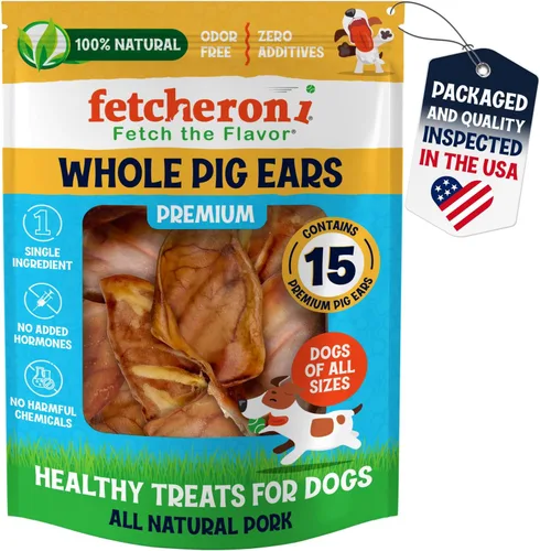 Vista 10 de Orejas de cerdo enteras para perros grandes, paquete de 30 masticables de larga duración para perros, un ingrediente, delicioso sabor totalmente