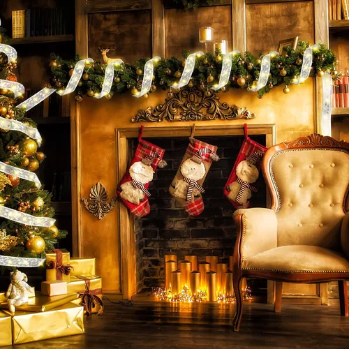 Vista 8 de Vimorg - Decoraciones de Navidad, 6.35 cm x 33 pies, 100 luces LED en forma de cinta para árbol de Navidad con control remoto, luces de hadas de 8