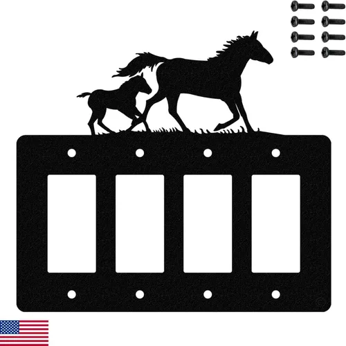 Vista 14 de Mare & Foal - Interruptor de luz de palanca de caballo y placa de pared de una sola banda (Rocker-GFCI) (palanca simple con GFCI (mecedora), negro)
