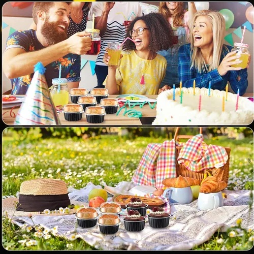 Vista 6 de Gejoy 400 tazas de papel de aluminio para hornear con tapas, moldes desechables de 5 onzas, mini moldes para tartas, moldes para magdalenas, moldes